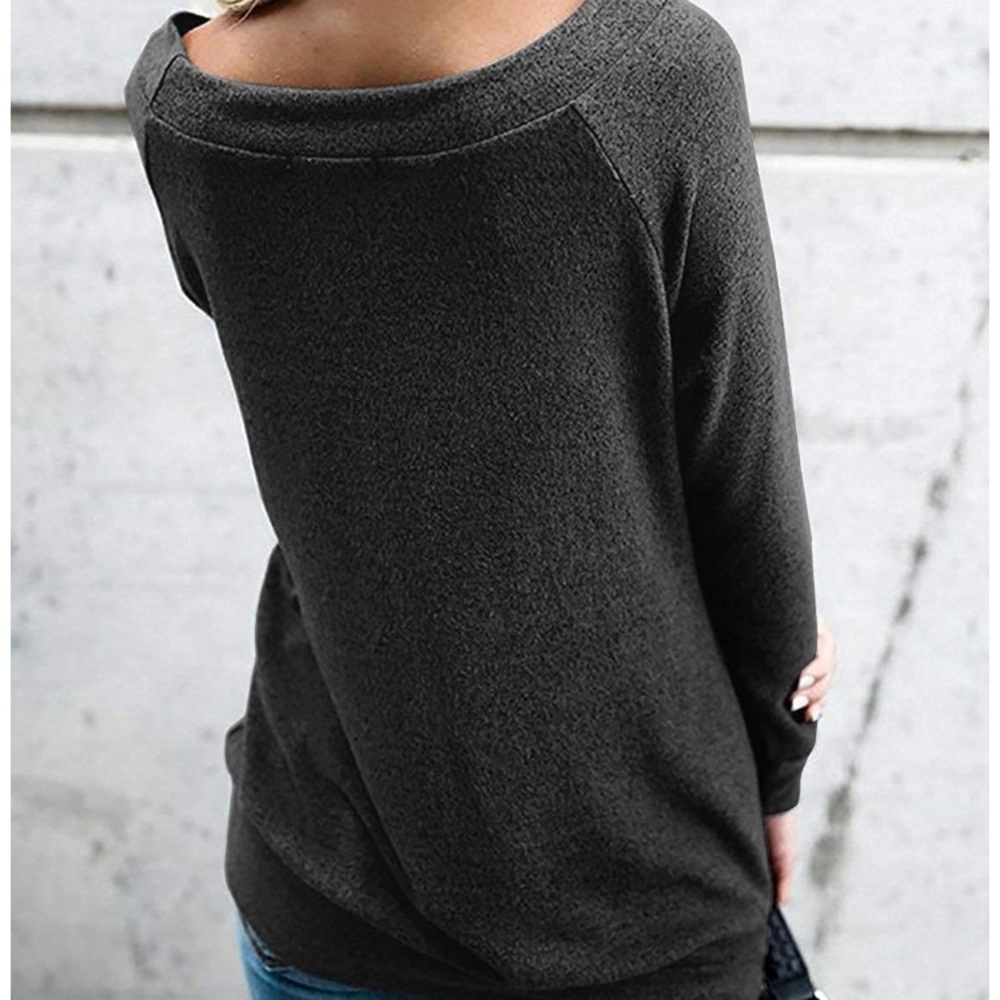 Sexy Off Shoulder Long Sleeve Boat Neck Shirt - Picture 3 of 4